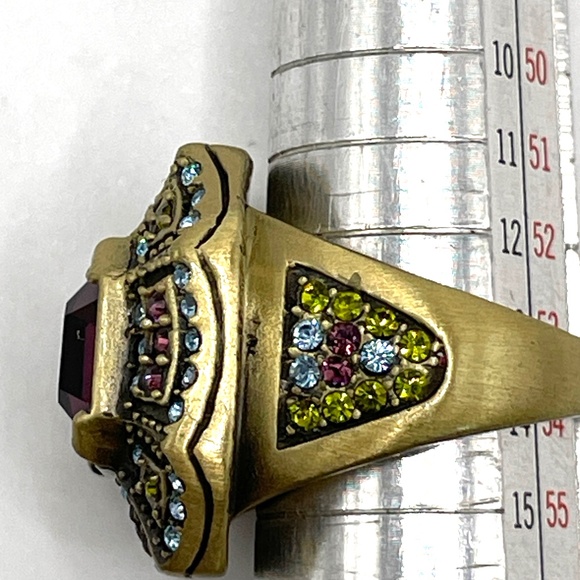 HEIDI DAUS Purple Amethyst Multi Color Swarovski Cocktail Ring in Box 6 1/2 - Picture 4 of 12